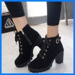 겨울 유행 다목적 여성 부츠 레이스 업 유행 다목적 숙녀 신발 편안한 하이힐 부츠 : 에센셜코너