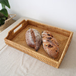 라탄 우드트레이 원목 원형 나무 카페 과일 소품 빵트레이 중 바구니 : 이소품