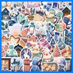 50PCS 크리스마스 만화 따뜻한 겨울 스티커 크리스탈 볼 크리스마스 트리 물컵 모바일 스케이트보드 스티커 파티 선물 : 썸머숍