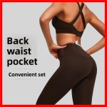 양면 나일론 피트니스 요가 여성 스포츠웨어 세트 (허리 뒤쪽 포켓 포함, 충격 방지 크로스바디 러닝 운동 이너웨어) : dodam9988