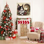 성 고양이 다이아몬드 아트 키트 성인 초보자용 크리스마스 페인팅 DIY 풀 드릴 귀여운 검은 보석 선물 및 홈 데코용 cm SZT2I G8958-US... 