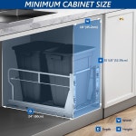 인스퓨터 더블 40QT, 캐비닛 아래 쓰레기통 꺼내기, 싱크대 쓰레기통 키트 아래의 무거운 작업, 주방, 세탁을 위한 소프트 클로즈 슬라이드... 