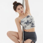 나예 그레이 SET  폴 댄스 옷 의상 웨어 요가 복 필라테스 바디프로필 촬영 복 운동 여성 상의 숏  팬츠 브라 탑 세트 : 베이비앙쥬