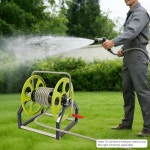 정원 호스 릴, 300피트 길이의 0.55인치 호스, 튼튼한 벽/바닥 마운트 홀더, 야외 마당용 휴대용 워터 릴 카트, 잔디밭, 23.2인치 x 15.4인치... 