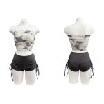 나예 그레이 SET  폴 댄스 옷 의상 웨어 요가 복 필라테스 바디프로필 촬영 복 운동 여성 상의 숏  팬츠 브라 탑 세트 : 베이비앙쥬