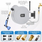 미국산 리트랙터블 가든 호스 릴, 50피트 퀵 커넥트 10패턴 어 1/2인치, 벽걸이 자동 리트랙터 워터 자외선 저항 되감기 180 마운트... 