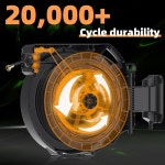 접이식 정원 호스 릴 5/8 x 100피트, 10기능 분무기 노즐이 있는 헤비 듀티 벽 장착 릴, 길이 잠금 장치/자동 슬로우 리턴 시스템, 180... 