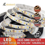 2in 1 듀얼 컬러 2835 SMD CCT LED 스트립 12V 24V 120LED/M 비 방수 유연한 램프 바 5m/롤 6000K  흰색 : 세일마스터김