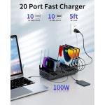 다중 장치용 690W 충전소 이중 100W PD PPS 포트가 있는 20포트 USB C 고속 Pro 노트북용 멀티 장치 충전기 도크 태블릿 스마트폰 DM-690... 
