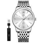 방수 남성용 아날로그 쿼츠 스테인리스 스틸 드레스 캐주얼 손목 라지 페이스 데이 데이트 렐로예스 파라 홈브르 Black-G5009 : McubeGOAT