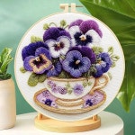 초보자를 위한 젠칭 팬시 자수 키트, 20cm 후프가 있는 29x29cm 면 원단, 우아한 꽃받침 디자인(C0203) : 박제비몰
