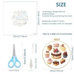 초보자를 위한 젠칭 초콜릿 케이크 자수 키트, 20cm 후프가 있는 29x29cm 원단, 실 및 도구, 마카롱과 컵케이크가 디저트 디자인(C0175)... 
