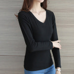 여성용 브이넥 베이직 긴팔 티셔츠 블랙 데일리 패션 : 신나라 우리하루