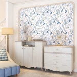 PEO 블루 플로럴 벽지 식물 침실용 43 데코 방수 497CM 페이퍼 자체 종이 접착  17 3 x 197 : 오늘도 탐나