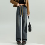씨플   겨울 여성 하이웨이스트 기모안감 데님 와이드 밴딩 팬츠 캐주얼 데일리룩 보온J1467 : TIMIU
