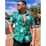 COOFANDY 남성용 하와이안 셔츠 반소매 버튼 다운 트로피컬 플로럴 여름 해변 BZD2R 블랙 - 야자수 잎 S : 비지니스플러스20