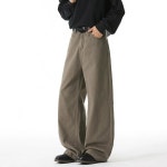 가을 빈티지 남성용 솔리드 컬러 루즈 캐주얼 팬츠 스트레이트 와이드 레그 B6AWV Black1 X-Small : 비지니스플러스20