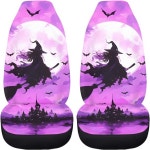 앞좌석 자동차 시트 커버 할로윈 마녀 프린트 2피스 여성용 세단 보호 쿠션 : 블루베리푸딩