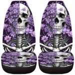 2개-해골 꽃무늬 여성 및 남성용 프린트 카시트 커버 자동차 SUV 세단에 맞는 범용 앞좌석 보호대 : 블루베리푸딩