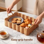 가리비 라탄 트레이 바구니, 17 12 4 초경질 직사각형 손 직조 위커 서빙 트레이, 손잡이가 있는 시그라스 장식 트레이(라탄 크림 색상-17 12 4... 