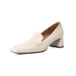 티나커스 여성용 스퀘어 토 가죽 캐주얼 슬립온 핸드메이드 힐 신발 로퍼 Khaki 6 : 제이오토메이션