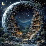 5d 블레이험 다이아몬드 풀 드릴 프레임리스 키트, 판타지 13.8x13.8인치 데코 페인팅, 페인팅 젬 포레스트 책장 빈티지 홈 아트 diy G7976... 