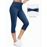 THE GYM PEOPLE 여성용 하이 웨이스트 스트레치 카프리 제깅스 팬츠 복부 컨트롤 풀온 스키니 진 레깅스 포켓 MUT6Y 데님 블루 S... 
