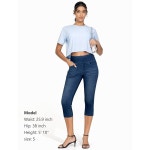 THE GYM PEOPLE 여성용 하이 웨이스트 스트레치 카프리 제깅스 팬츠 복부 컨트롤 풀온 스키니 진 레깅스 포켓 MUT6Y 데님 블루 S... 