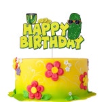 들을 위한 사랑스러운 절인 오이 생일 케이크 토퍼 재미있는 오이 피클 파티 용품 그린 글리터 일종의 큰 딜 케이크 장식품 2 : 룰라영