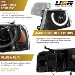 04 08 P221 픽업 램프 LED 앰버 헤드라이트 2004 프로젝터 U자형 2피스 4 04-08 Ford F150 FULL LE : 트러스트001