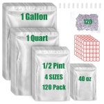 보관용 마일라 백 120개 산소 흡수기 120 x 300cc 9mm 3 8L(9 l 1갤런) 1쿼트 1 2 파인트 2L(40 ) 스탠드업 지퍼 재밀봉 가능한 및 열 밀봉... 