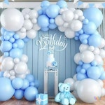 104개 블루 앤 화이트 풍선 아치 키트  결혼식  생일    기념일  방 용 : 미주피시