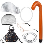 예원 할머니 의상 세트 - 가발 할머니, 안경, 캡, 진주 목걸이, 유리 체인, 풍선 지팡이, 핸드백(흰색) White : 드림토탈솔루션