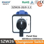 ZHUCO SZW26/LW26-20 Ui 660V 20A 3 상 12 나사 터미널 4 위치 선택기 변경 캠 스위치 64X64/48X48mm 패널 마운트 : 넘버원상사