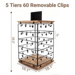 오베코 칩 랙 디스플레이 스탠드, 5단 60개 조절 클립 칩 홀더, 360 회전식 나무 베이스 스낵 정리함, 매점, 소매, 조리대, 파티, 메시지... 