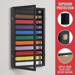 11열 무술 / 가라테 태권도 케이스 먼지 방지 디스플레이 랙 문 벨트 벽장 Black Finish : JWTech