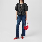 가니 여성 플라워 코튼 포플린 페플럼 타이 퍼프 소매 반팔 셔츠 블라우스 / 547211 : 실시간 런던