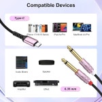 J&D USB C에서 1/4인치 오디오 케이블 타입 듀얼 6.35MM TS 보조 AXB : 스포트리스토어