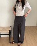 핀턱 세미와이드 일자 면 팬츠 : 더쥬아