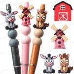 20 50개 농장 목장 테마 3D 실리콘 비즈 컨트리 풍차 헛간 모양 귀여운 베이 호스  x color 5pcs : 스마트한용구