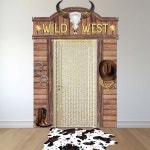 5PCS 웨스트 카우보이 파티 장식 서부 테마 살롱 도어 배너 소가죽 러그와 골드 포일 부츠 커튼 배경의 소박한 현관 표지판 바 로데오 생일 목장... 