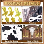 5PCS 웨스트 카우보이 파티 장식 서부 테마 살롱 도어 배너 소가죽 러그와 골드 포일 부츠 커튼 배경의 소박한 현관 표지판 바 로데오 생일 목장... 