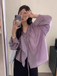 여성 봄 린넨 원피스 여성용 귀걸이달린 프렌치 브이넥 긴팔 셔츠 아우터 가디건 : 델타보이