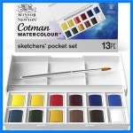 Winsor & Newton Cotman 휴대용 여행용 단색 수채화 페인트, 스케처용 팔레트 페인팅 브러시, 하프 팬 12 개 : nuanua9