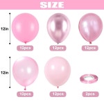 핑크 풍선 세트, 60팩 12인치 메탈릭 크롬 펄 마카롱 라이트 다양한 색조 풍선, 여자 생일 장식, 결혼식, 세례식, 베이비 샤워 파티 Black... 