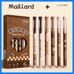 Maillard 글쓰기용 젤 펜 세트, 커피 톤 0.5mm 볼포인트 블랙 컬러, 빠른 건조 잉크, 사무실 학교 F7647, 6 개 : naelnael