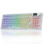 투명 키캡이 있는 AULA F98 Pro 무선 기계식 키보드, 핫스왑 가능, 프리루브 선형 스위치, 개스킷 구조, RGB 백라이트, OLED 화면, BT5.0... 