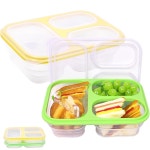 2팩 대형 45온스 도시락 접이식 포함 상자 3L 점심 3칸 투명 식품 분할 실리콘 뚜껑 : 마이렌토