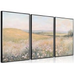 3Pcs 꽃 풍경 캔버스 월 아트 프랑스 컨트리 페인팅 그림 데코 빈티지 와일드 플라워 프린트 농가 터 아트워크 사무실 거실 침실 홈... 