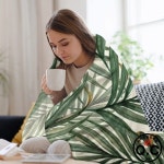 팜리프 무늬 담요 소프트 솔리드 컬러 소파 침대용 : 러셀코리아28